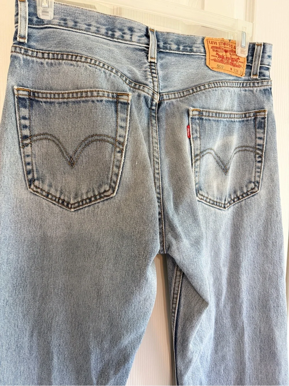 Levi’s 505 Regular Fit Jeans Light Wash Distressed Frayed Hem W38 L34 Vintage
